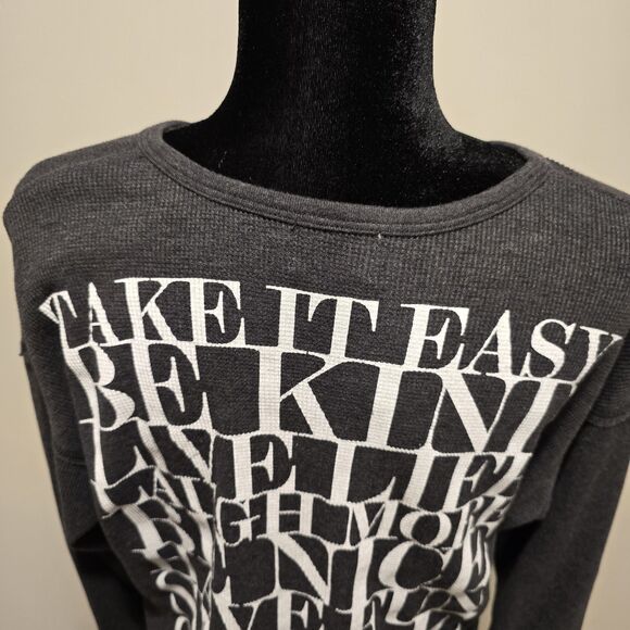 SUNDRY Take It Easy Thermal Graphic Print Long Sleeve 1 Small Top Gray Be Kind - Picture 9 of 10